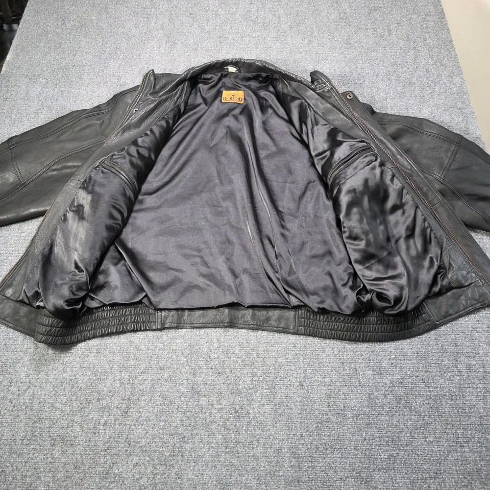 Vintage RedHead‎ Black Leather Bomber Jacket Men's Large Moto Cafe Racer Coat
